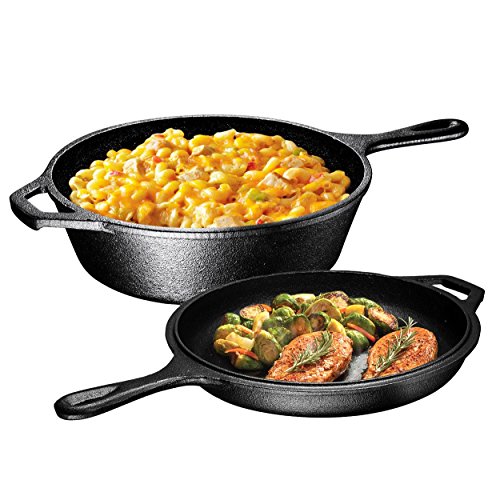 Ultimate Pre-Seasoned 2-In-1 Cast Iron Combo Cooker By Bruntmor  Heavy Duty 3 Quart Skillet and Lid Set, Versatile Healthy Design, Non-Stick Kitchen Cookware, Use As Dutch Oven Frying Pan