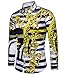 Versaces Men Shirt Leisure Palace Wind Digital Striped Print Long Sleeve Shirt, Black Yellow, L