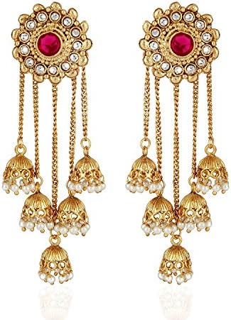 VVS Jewellers Red Stone Ethnic Dazzling Indian Bollywood Wedding Party Jhumka Earrings