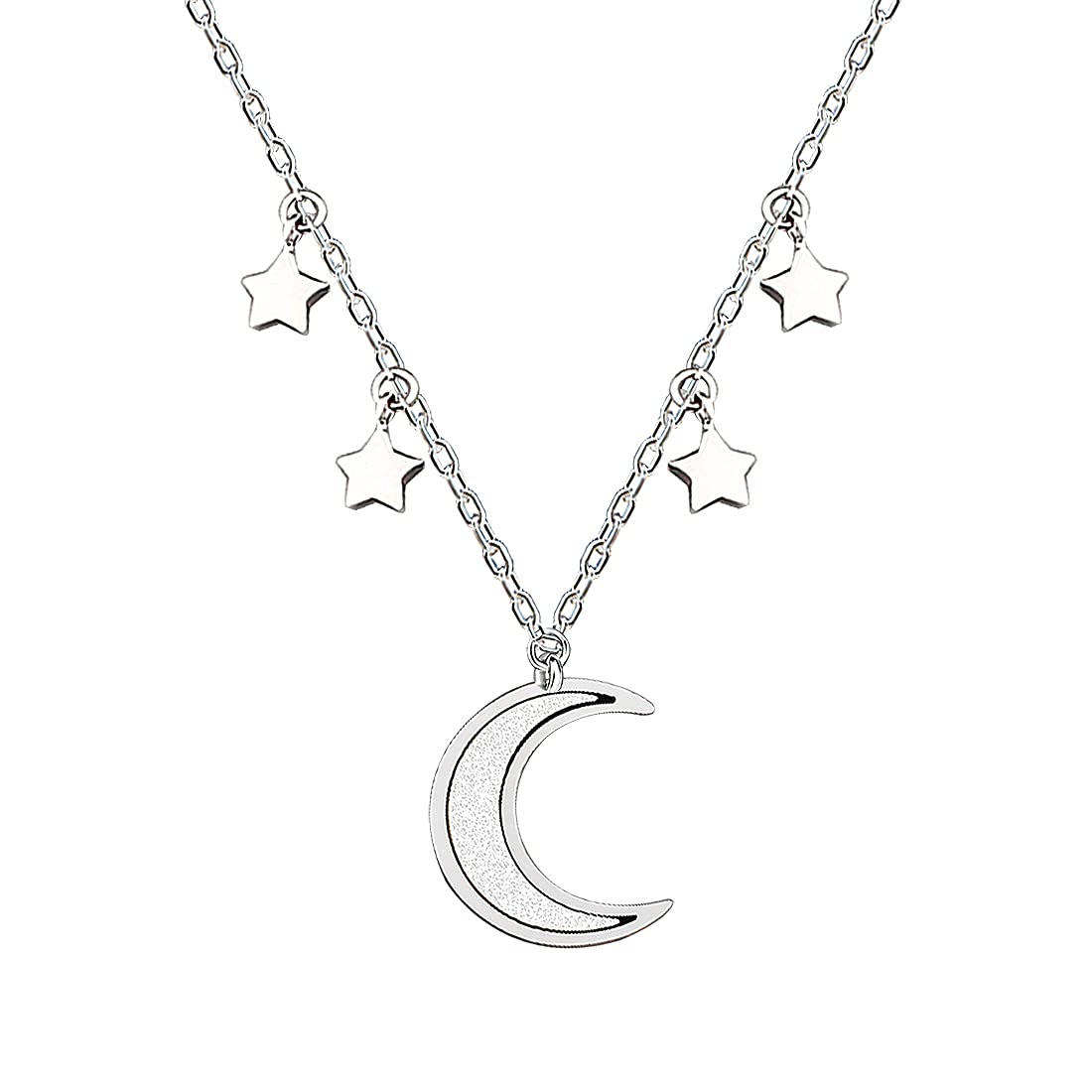 Yaneno Women Necklace Beautiful 925 Sterling Silver Choker Cross Necklace Pendant Moon Stars (White)