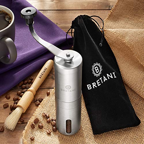 Bretani Manuelle Kaffeemühle – gebürsteter Edelstahl mit einstellbarer konischer Mahlmühle für Tropfkaffee, Espresso… – Bild 6