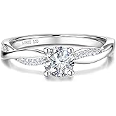 AGVANA 0.5-1 Carat Lab Grown Diamond Petite Twisted Vine Ring in 14K White Gold (0.54-1.06 Ct.Tw. Main Stone) Engagement Anniversary Wedding Ring for Women (D-E Color, VS Clarity)