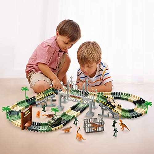 image for TTOUADY Dinosaur Toy Trains Race Car Extended 158 Tracks, Updated Dino