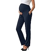 Sweetyweee Women's Maternity Pants Over The Belly Pregnancy Clothes for Work Stretchy Straight Dress Pants with Pockets