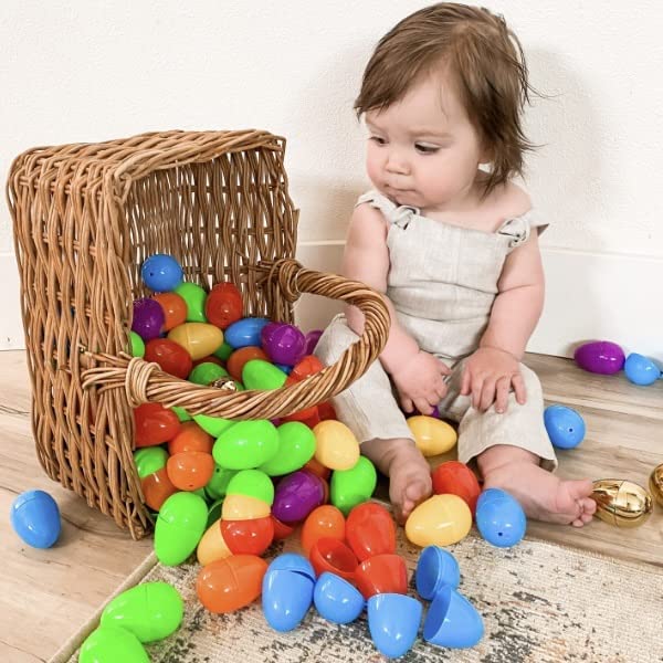 JOYIN 100PCS EASTER EGGS, PLASTIC 2.3″ 94PCS COLORFUL WITH 6PCS GOLDEN EGGS BULK EMPTY FILLABLE FOR EASTER HUNT PARTY FAVOR BASKET STUFFERS FILLER CLASSROOM PRIZE SUPPLIES DECOR