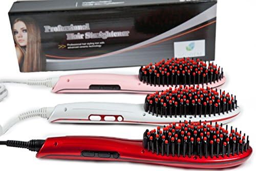 Hair Straightener Brush (Pink), Brilliant Hair Straightener Brush Hot Air Combs Anti Scald Teeth Anti-scald Inner Sleeve Anti -Static Ceramic Anti Scald Detangling Hair Brush No Damage to Hair