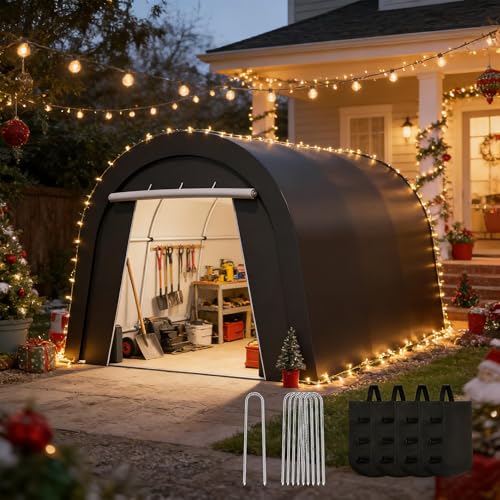 FansaFurn Domed Carport with 4 Cloth Bags, Portable Garage with 2 Roll-up Doors…
