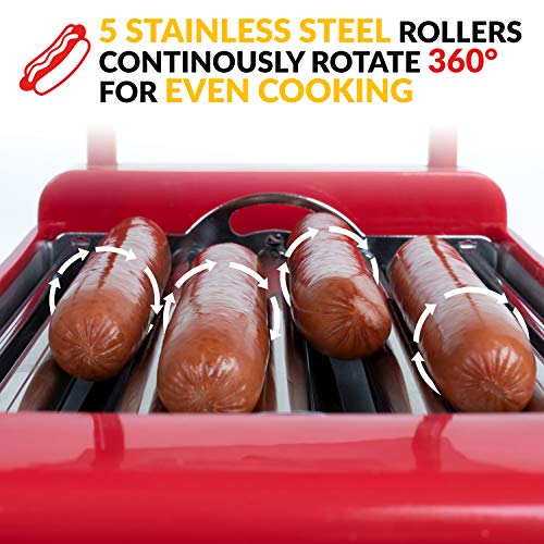 Nostalgia Holds 8 Regular Sized or 4 Foot Long Hot Dogs and 6 Bun Capacity, Stainless Steel