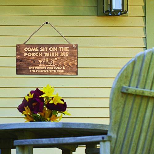 Agantree art Come Sit on The Porch with Me Porch Sign 12 x 6 Inch Hanging Rustic Farmhouse Plank Wood Decorative Wall Art Porch Sign Plaque - Thumbnail 3