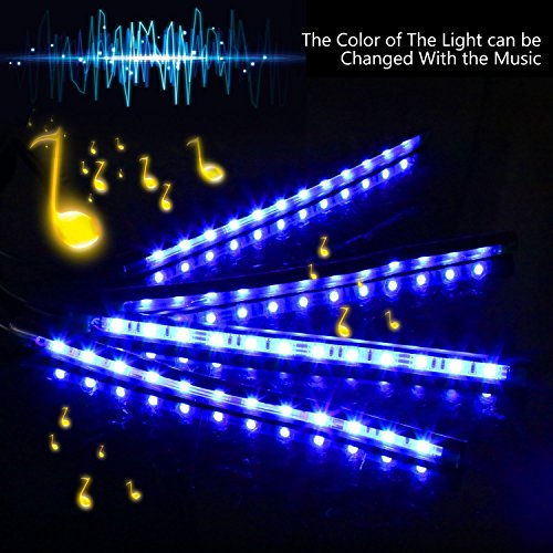 Car LED Strip Light, EJ's SUPER CAR 4pcs 36 LED DC 12V Multicolor Music Car Interior Light LED Under Dash Lighting Kit with Sound Active Function and Wireless Remote Control, Car Charger Included