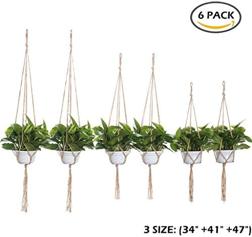 iMazer Plant Hangers 6 Pack, Indoor Hanging Planter Rope Holder Macrame Succulents Hangers Pot Holder Garden Accessories for 3 Different Sizes 34" 41" 47" (No with Pot) (Sample-6 Pack)