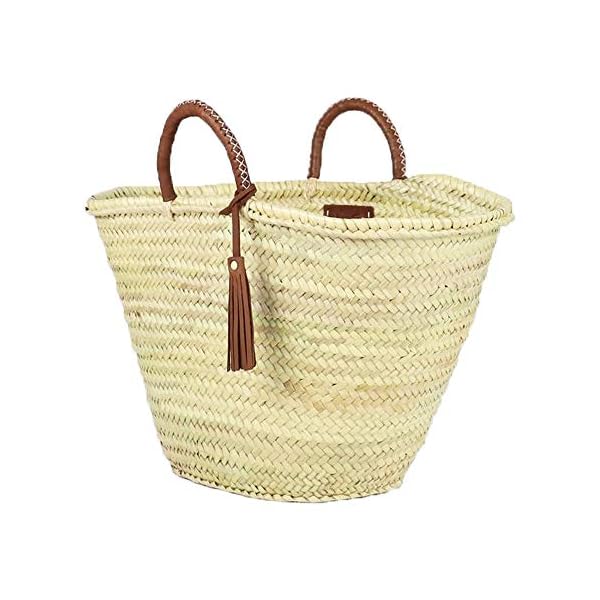 ArtOuarzazate Woven Moroccan Market Basket, Straw Beach Bag, French ...