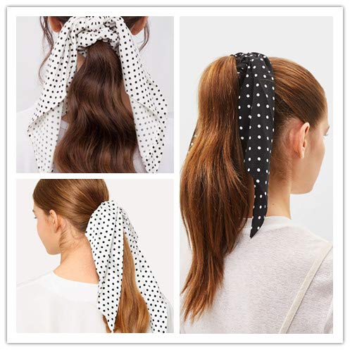 Scarf Scrunchies Women Hair Ties - Satin Silk Hair Scarves Scrunchys Bow Leopard Ribbon Scrunchy with Tails For Thick Hair No Crease Accessories Soft Ropes Ponytail Holder with Designs Long Ponytail H - Thumbnail 3