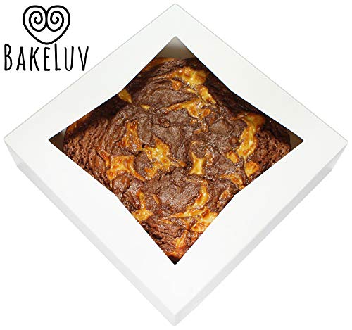BakeLuv White Bakery Boxes with Window 10x10x2.5 Inches | 25 Pack | Auto-Popup | Thick & Sturdy 350 GSM | 10 Inch Pie Boxes With Window, Cake Boxes, Cookie Boxes, Dessert Boxes, Pastry Boxes
