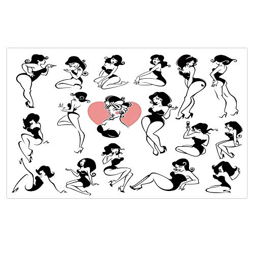 iPrint 3D Floor/Wall Sticker Removable,Girls,Famous Sexy Girl Model Posing with Full Body Features Heart Tattoo on Thigh Make Up,Black White,for Living Room Bathroom Decoration,35.4x23.6