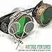 Steampunk Victorian Style Goggles with Compass Design, Emerald Green Lenses & Ocular Loupe