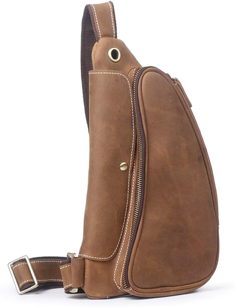 vintage Men's real Leather chest bag Business Casual Outdoor Sling Bag (Style 26 - Brown)