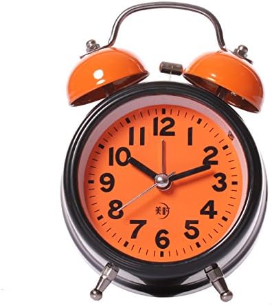 MAYMWHEN Classical Retro Twin Bell Alarm Clock Silent Silent Non Ticking Sweep Second Hand Desk Battery Operated Loud Snooze Clock with Nightlight 3.5 Orange