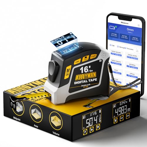 Photo 1 of Alloyman 2-in-1 Digital Tape Measure, 16Ft Measuring Tape, 50 Groups Historical Memory, 6 Units Switch, 4 Measuring Modes, Auto Lock with Movable Magnetic Hook, Waterproof & Drop Proof, App Sync