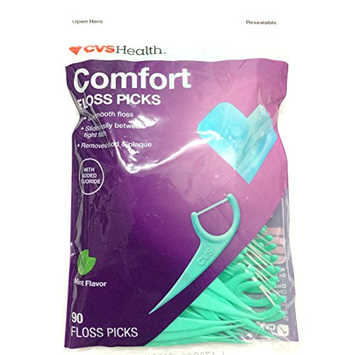 CVS Comfort Floss Picks, Mint Flavor, 90 Count Bag, Pack of 3 Bags.