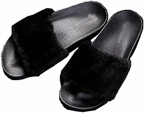 Womens Ladies Slip On Flat Farrah Rubber Slider Mules Fur Slipper Sandal Fashion