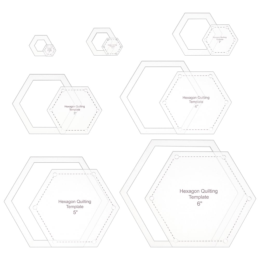 UNICRAFTALE about 7Pcs Hexagon Quilting Template 7 Sizes Acylic Hand Sewing Template Transparent Sewing Patchwork Stencils for DIY Precut Fabric Squares Shapes Cutting Clothing 3.85-14.8cm Long