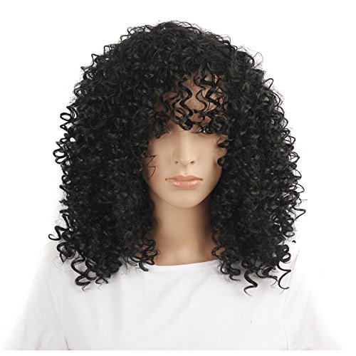 Natural Looking Black Synthetic Curly Hair Wigs For Women Shoulder