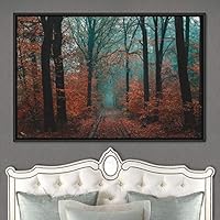 Framed Canvas Wall Art Rustic Woods Brown Dark Dramatic Forest Group Nature Photography Realism - 16x24 inches