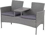 EVRE Lisbon Rattan 2 Seater Bench with Table Outdoor Garden Furniture view 2