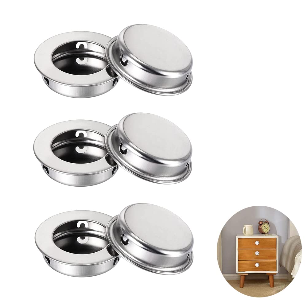 6 PCS Embedded Handle Recessed Round Handles Invisible Sliding Door Pull Handles Space Saving for Kitchen Bedroom Bathroom Cabinet Wardrobe