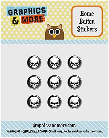 Set of 9 Puffy Bubble Home Button Stickers Fit Apple iPod Touch, iPad Air Mini, iPhone 4/4s 5/5c/5s 6/6s Plus - Skulls Skeleton - Tribal Skull on Black