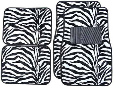Carpet Car Floor Mats (Black/White Zebra Stripes)