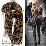 Smartele Star Favorite Coffee Oversized Leopard Scarf Pattern Animal Print Shawl Scarf Wrap with Free Gift Shawl Scarf Wrap for Women
