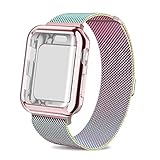 AdMaster Compatible for Apple Watch Band 42mm, Stainless Steel Mesh Milanese Sport Wristband Loop with Apple Watch Screen Protector Compatible for iWatch Series 1/2/3 Colorful