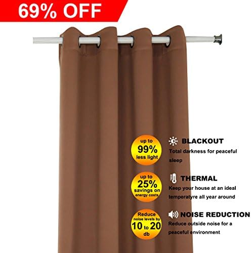 HOZY Blackout Curtains/Window Treatment Thermal Insulated Solid Grommet Drapes for Bedroom (Set of 1 Panel,52x84inch,Coffee)