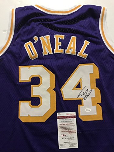 Autographed/Signed Shaquille Shaq O'Neal Los Angeles Lakers Purple Basketball Jersey JSA COA