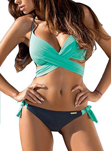ACHICGIRL Women's Fashion Bandage Side Tie Bikini Set, Sky Blue M
