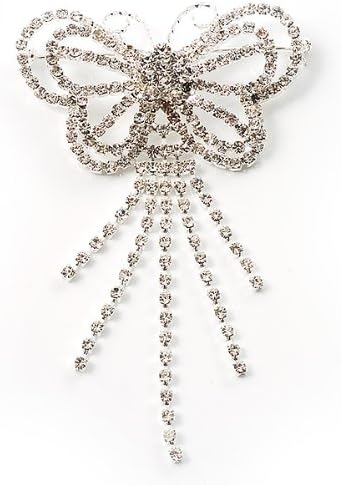 Striking Diamante Butterfly With Dangling Tail Brooch, silver, white / ivory, iridescent - Image 5