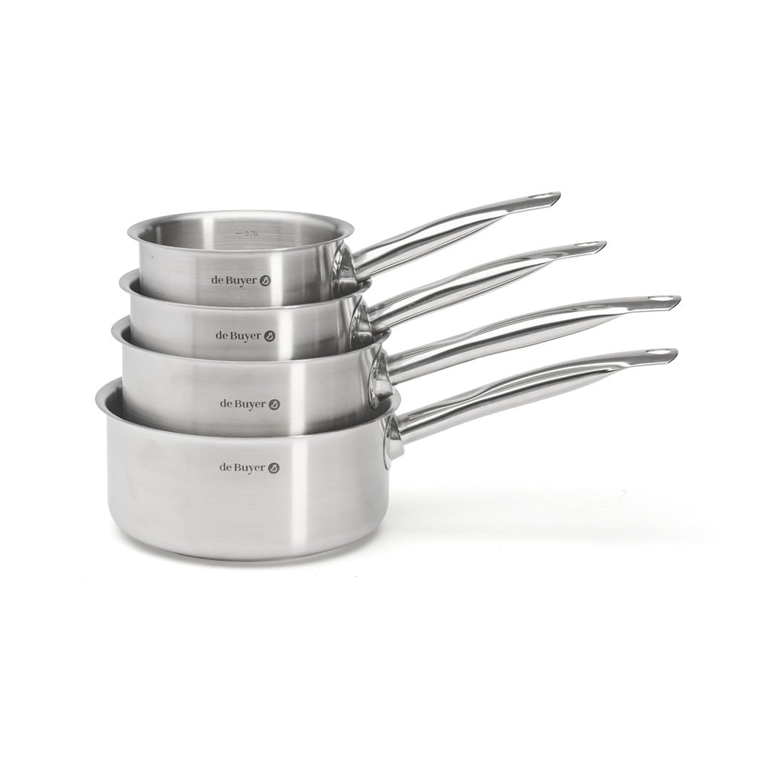 De Buyer - Set of 4 PRIM'APPETY Saucepans - 14/16/18/20 cm - PFAS Free, Professional Grade 18/10 Stainless Steel, Thick Magnetic Base for Mastered Cooking, All Hobs + Oven, Polished Brushed Finish