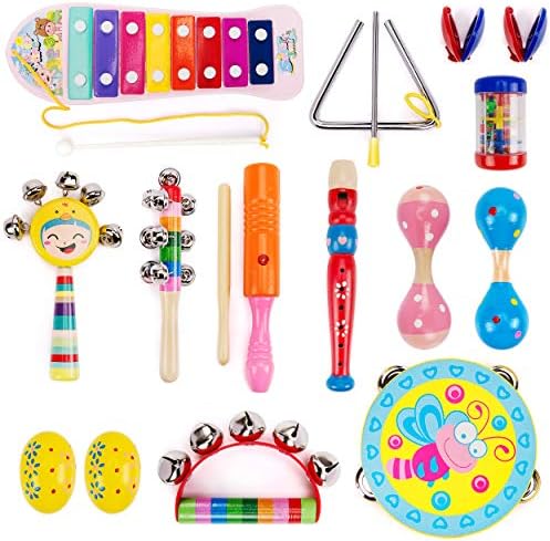 WloveTravel Baby Musical Instruments Wooden Toddler Musical Toys Set,Education Percussion Toys Gift for Kids Boys Girls with Backpack