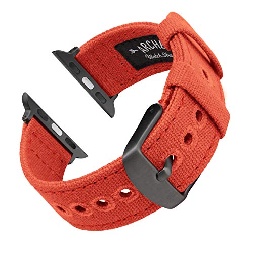 Archer Watch Straps - Canvas Watch Bands for Apple Watch (Tangelo Orange, Space Gray, 42/44mm)