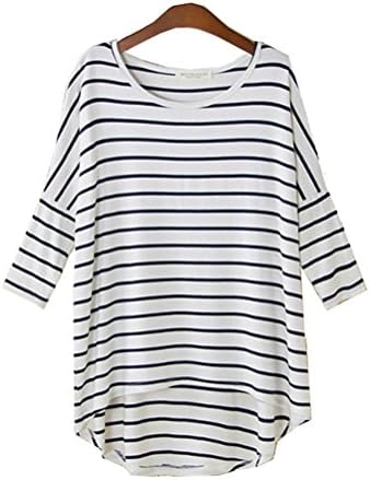 Women Tops T-shirts Striped Autumn Basic Three Quarter Sleeve (Onesize, White)