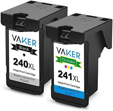 Vaker Remanufactured Ink Cartridge Replacement for PG-240XL CL-241XL (1 Black, 1 Tri-Color) Use in PIXMA MG3620 MG3520 MG2220 MG3220 MG3522 MX472 MX452 MX522 MX532 MX392 MX432 MX512