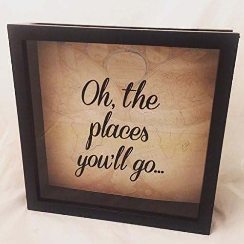 Ticket Stub, Souvenir, and Keepsake Display Shadow Box with Vintage Map Background and "Oh the Places You'll Go"