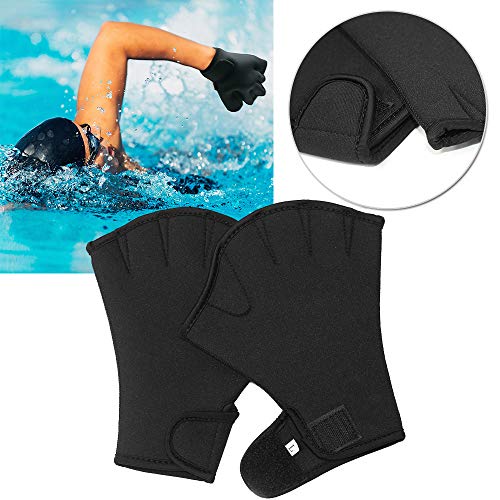 PROMOTOR Swim Gloves, Water Aerobics Webbed Swimming Gloves for Men and Women (Black)