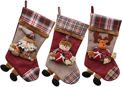 Christmas Stockings Cute Santa's Toys Plush 3D Applique Style Felt Stockings, Christmas Decoration,Embroidered Edges, Hanging Loops (3 Pack) Style1