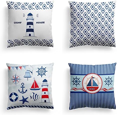 QISHOP Home Decoration Pillowcase 18 x 18 inch Set Of 4 - Navigation Sign Throw Cushion Pillow Covers for Sofa Chair Couch,Polyester(250205)