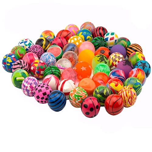 OBTANIM 100 Pieces Colorful Bouncy Balls Bulk Mixed Pattern High Bouncing Balls for Kids Party Favors, Prizes, Birthdays Gift (27 mm)