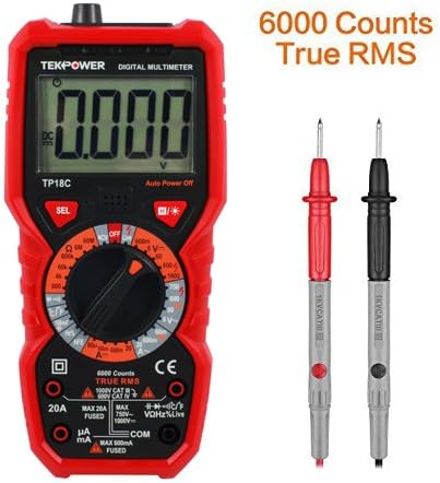 Tekpower TP18C General Purpose Manual-ranging True RMS AC/DC 20A Digital Multimeter with Non-Contact Voltage Detector (NCV), Live Wire Tester & Flashlight