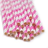 Carejoy® 1 Pack(25 pcs)Biodegradable Reusable Environmental Paper Striped Party Straws-Pink Stripe